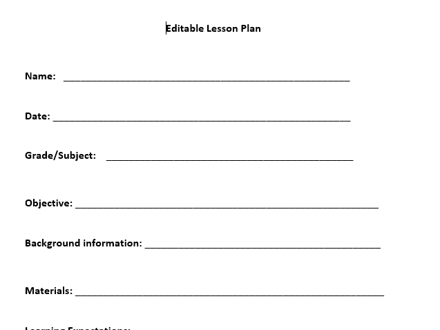 Editable Daily Lesson Template