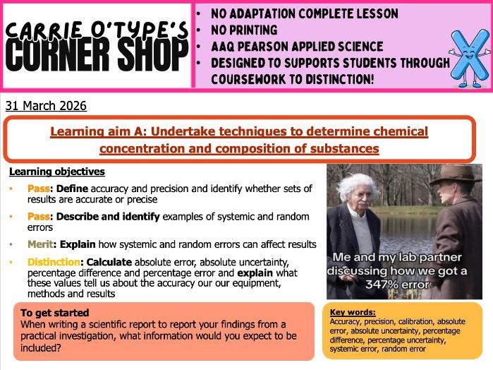 Unit 4 Learning Aim A Introduction - AAQ Pearson Applied Science