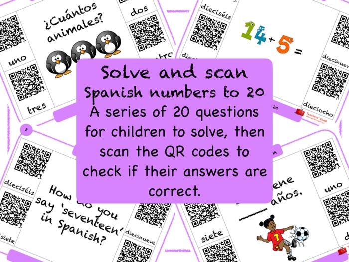 Spanish Numbers to 20 Solve and Scan