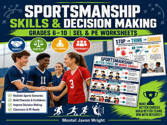 Sportsmanship Worksheets Grades 6–10 | PE, SEL & Decision-Making Activities
