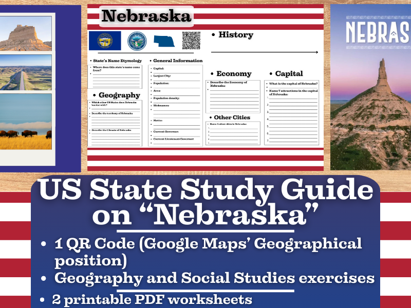 US State Study Guide Worksheets on Nebraska
