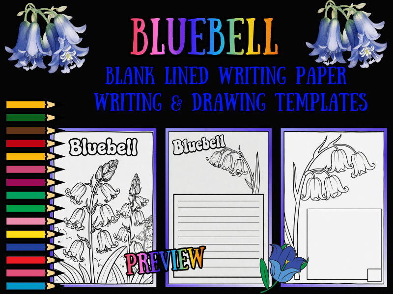Bluebell Flower Coloring Pages & Lined Writing Paper Templates | NO PREP Pack