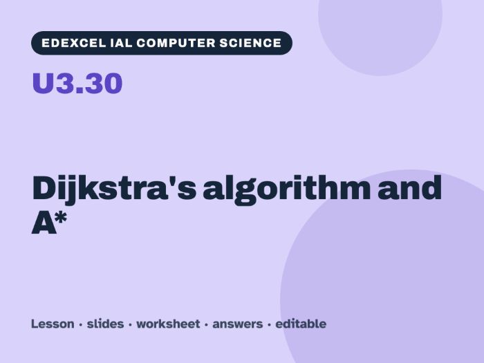Edexcel IAL Computer Science – U3.30 Dijkstra's algorithm and A* – Lesson & Worksheet