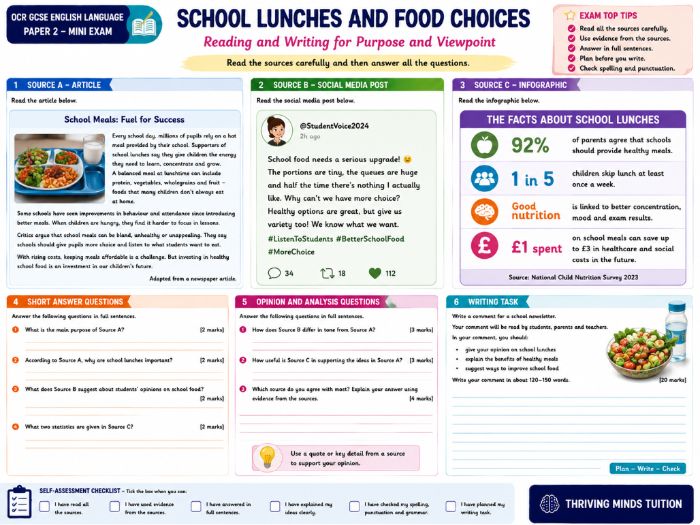 OCR GCSE English Language Paper 2 Mini Exam - School Lunches and Food Choices