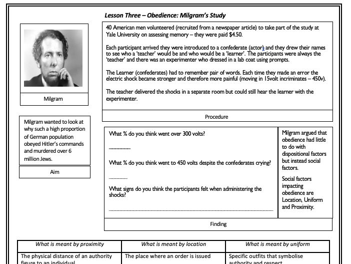 Lesson Booklet for KS4 Psychology AQA - Social Influence