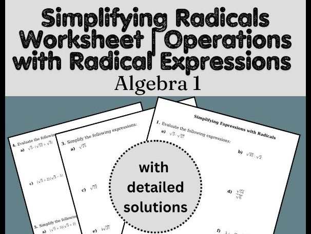 Simplifying Radicals Worksheet | Operations with Radical Expressions | Algebra 1