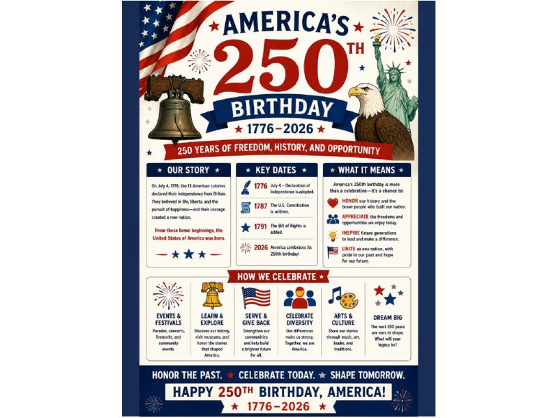 America's 250th Birthday 1776-2026 Classroom Poster 18"x24"