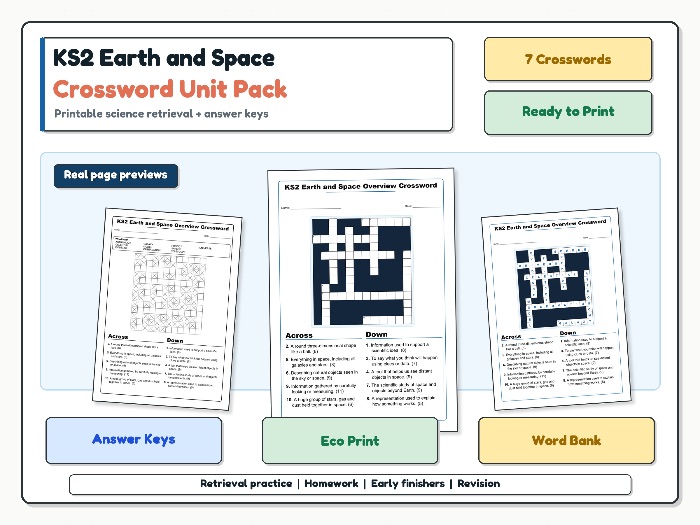 KS2 Earth and Space Crossword Unit Pack