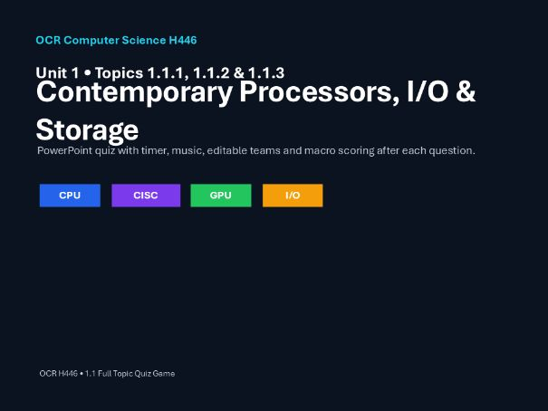 OCR A Level Computer Science H446 - Topic, 1.1.1, 1.1.2 and 1.1.3 QUIZ