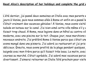 French activities "mes vacances" by audebie  Teaching 