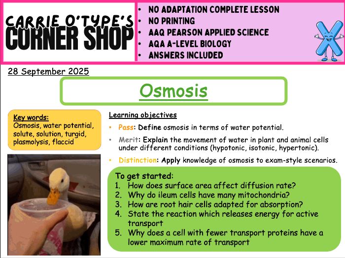 Osmosis - AAQ Pearson Applied / Medical Science & AQA A-Level Biology