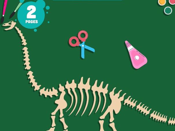 Brachiosaurus Skeleton Craft, Dinosaur Color, Cut and Paste Activity