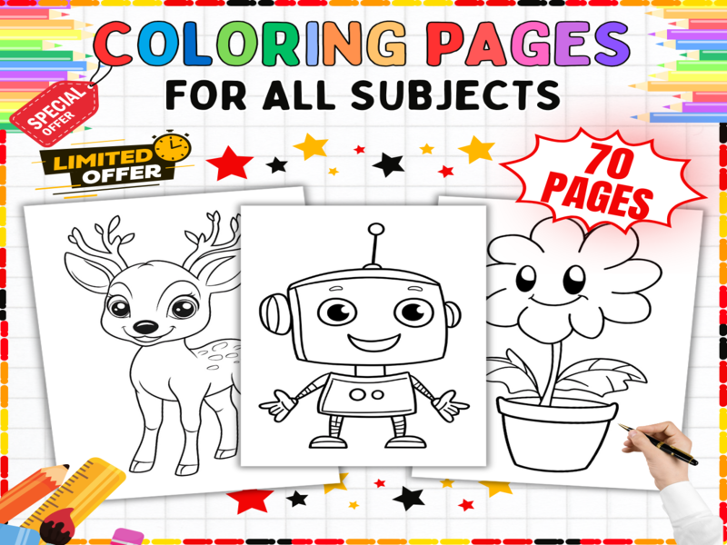 70 Colouring Pages Bundle | Animals Nature Robots Cross-Curricular Activities Early Years KS1