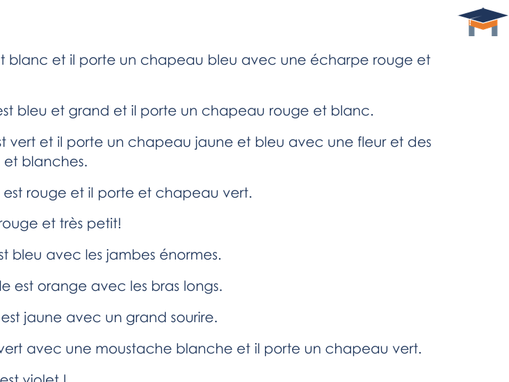 French - Mr Men descriptions