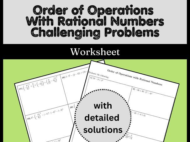 Order of Operations With Rational Numbers Challenging Problems Worksheet