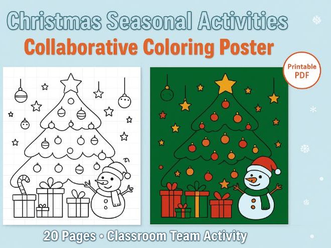 Christmas Collaborative Coloring Poster – 20-Page Classroom Team Activity | Winter Seasonal Craft