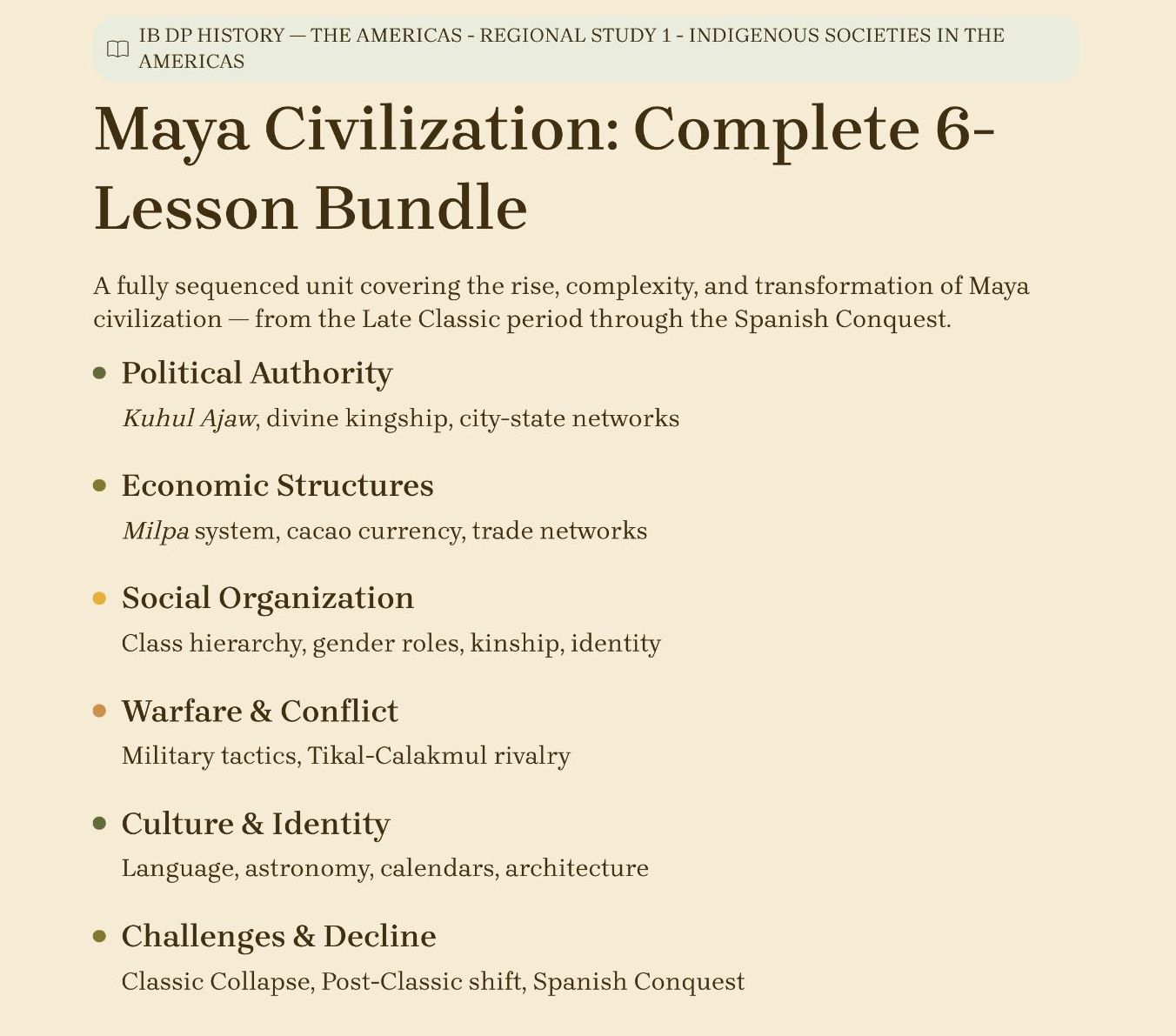 IB DP History Paper 3: Mayan Civilization Bundle (750-1500) | Regional Study 1