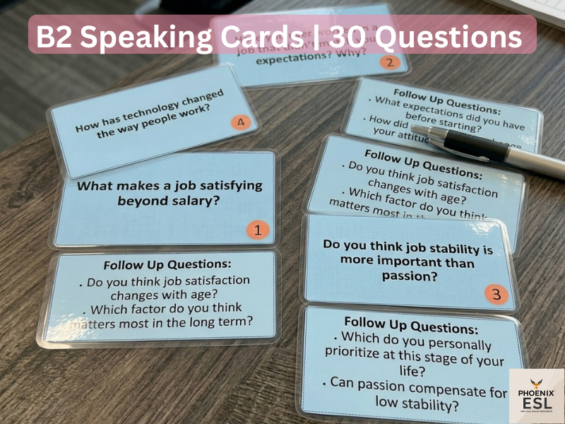 B2 Speaking Activity Cards | 30 Adult ESL Discussion Prompts | No Prep Conversation Cards