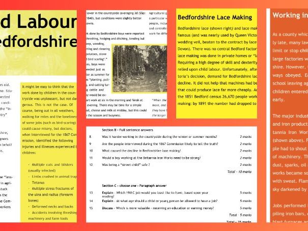 KS3 Industrial Revolution/KS2 Local History - Bedfordshire: Child Labour Lesson Pack