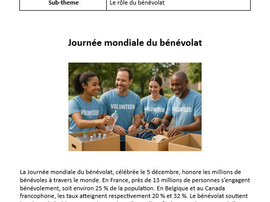 AQA French A Level stimulus card - Journée mondiale du bénévolat