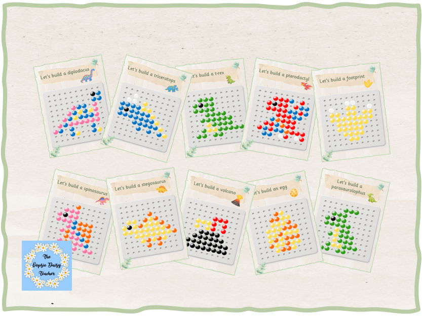 Peg Board Challenge Cards - Dinosaurs (Natural Theme)