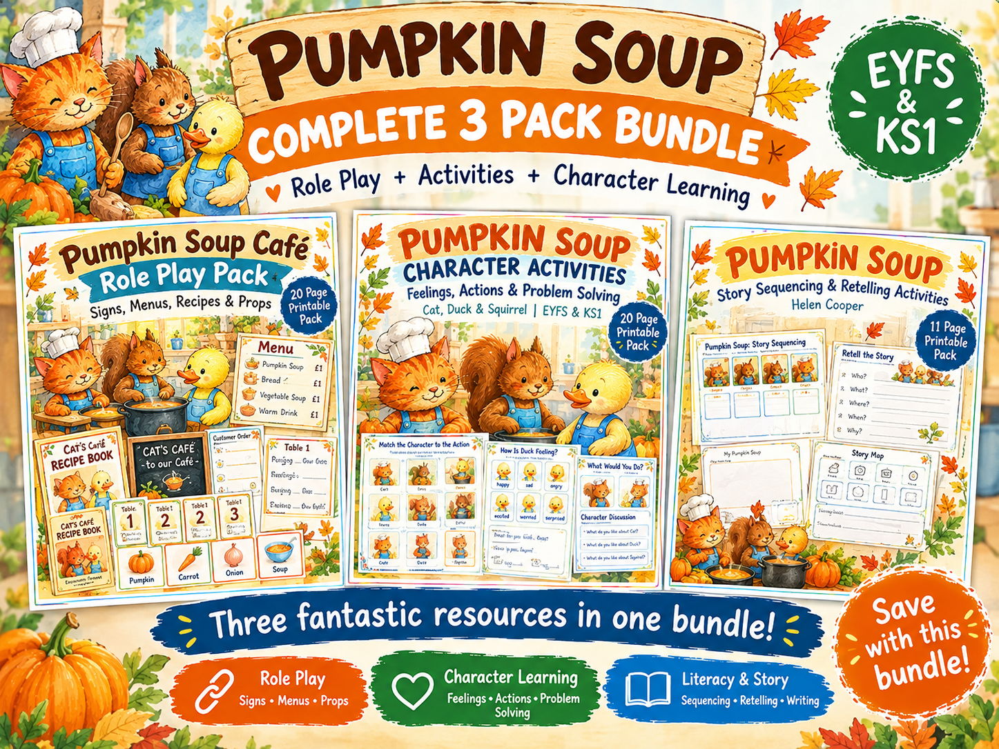 Pumpkin Soup Complete 3-Pack Bundle | Story, Character & Role Play | EYFS & KS1