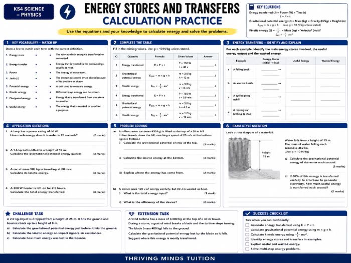 KS4 Science - Physics - Energy Stores and Transfers - Calculation Practice