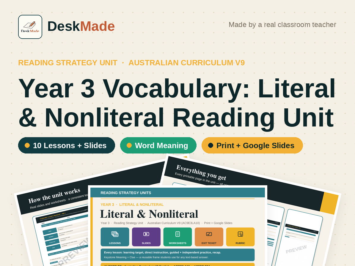 Year 3 Literal & Nonliteral Reading Unit | Australian Curriculum V9
