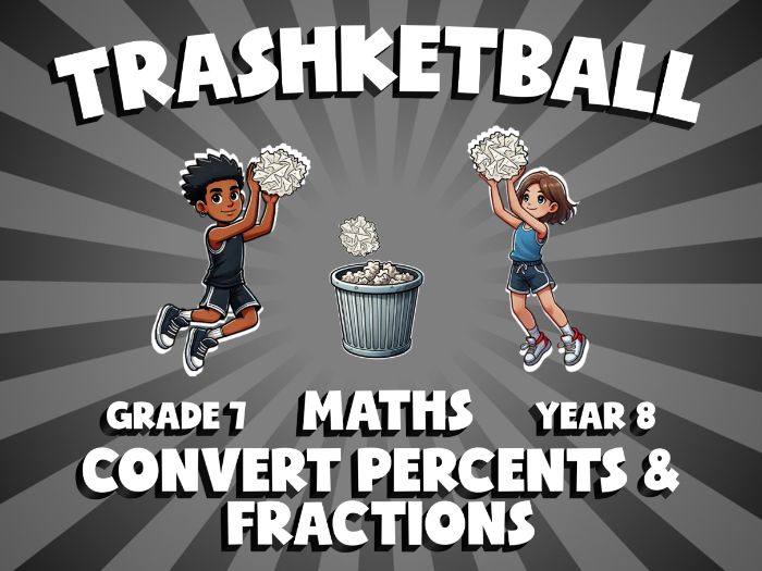 Convert Percents & Fractions TRASHKETBALL Maths Game | No-Prep Year 8 Review Activity