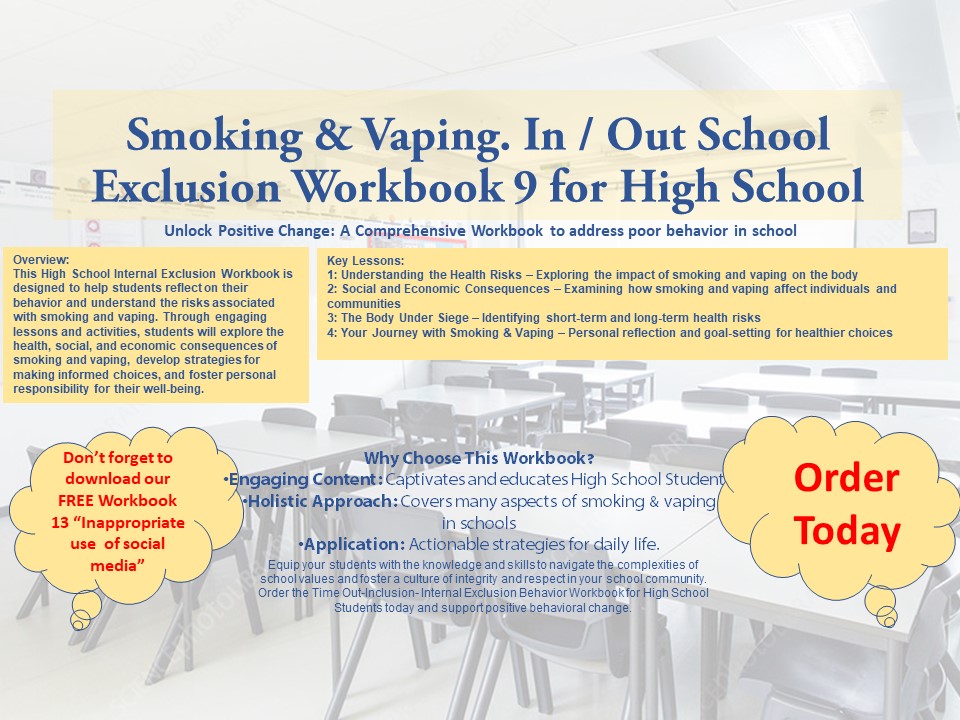 In / Out School Suspension Workbook 9. Smoking & Vaping. (High School)