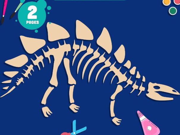 Stegosaurus Skeleton Craft, Dinosaur Color, Cut and Paste Activity