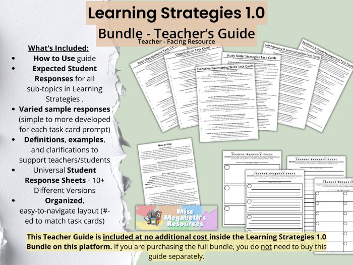 Learning Strategies 1.0 Task Cards Teacher’s Guide with Expected Student Responses