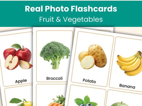Fruit & Vegetables Flashcards | 60 Real Photo Flashcards for Early Years, KS1 & ESL