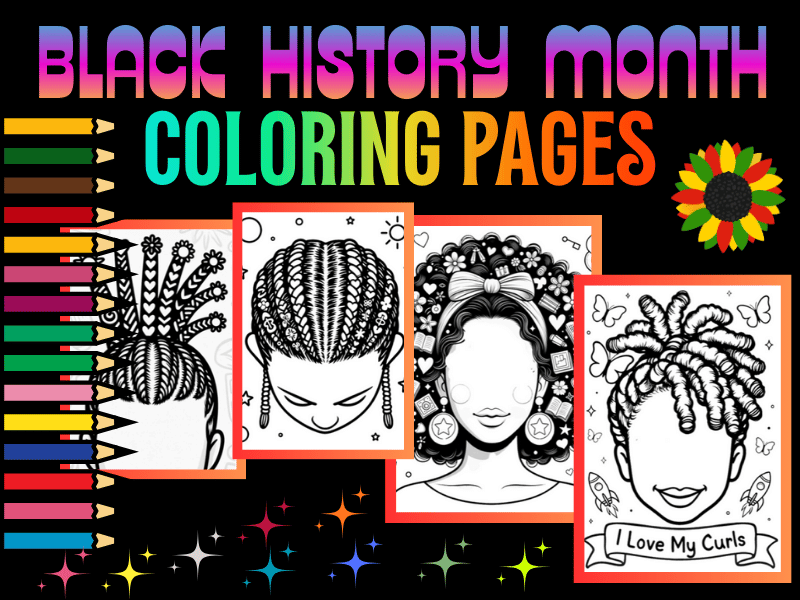 Black History Month Fun Afro Hair Coloring Pages | Printable Kids Activity NO PREP
