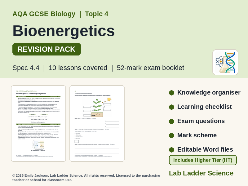 B4 Bioenergetics Revision Pack: AQA GCSE Biology