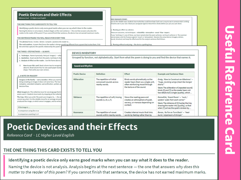 Poetic Devices (Reference Card for LC HL English students)