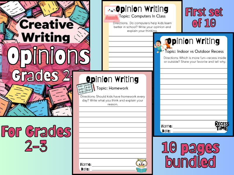 Creative Writing - Opinion Worksheets - 10 Bundled - Grades 2-3