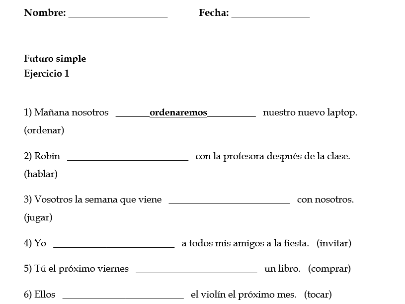 Futuro simple verbos en -ar, -er, -ir (simple future Spanish) Worksheets
