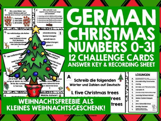 GERMAN CHRISTMAS NUMBERS 0-31 CHALLENGE CARDS FREEBIE