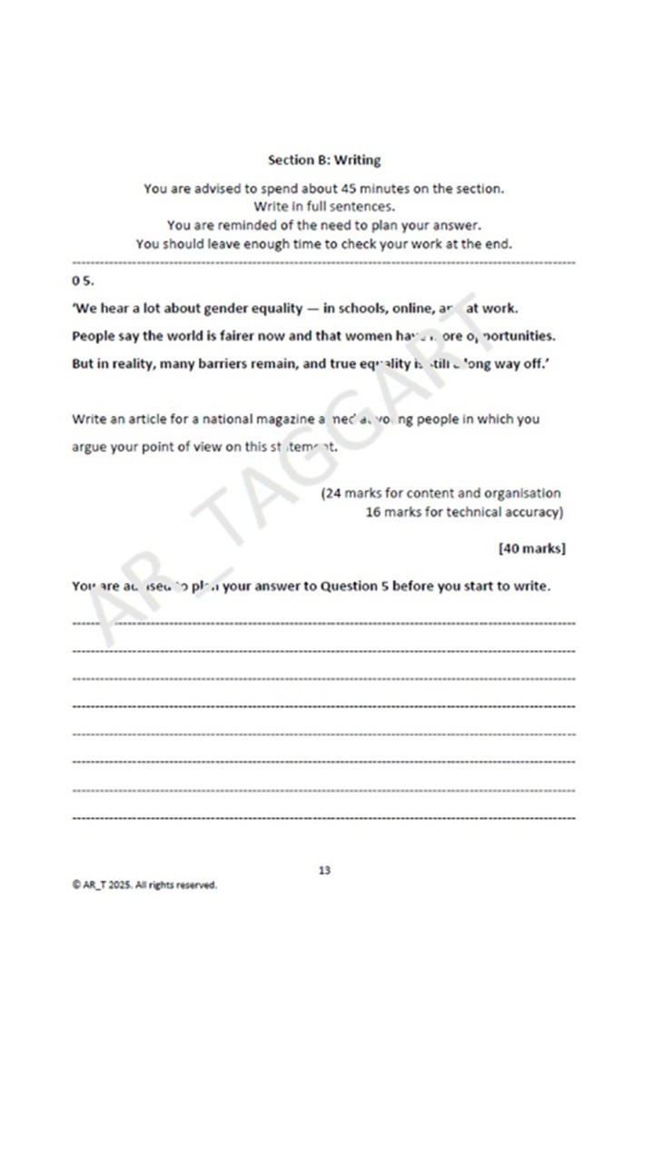 One AQA 2026 GCSE English Language Paper 2 Mock | AO Grids - (Equ ...