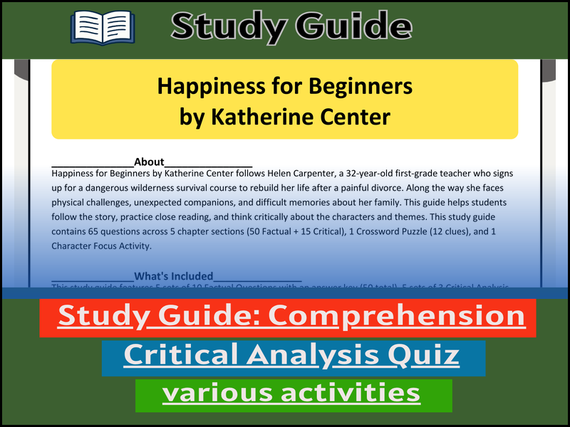 Study Guide for :Happiness for Beginners  & Comprehension Test