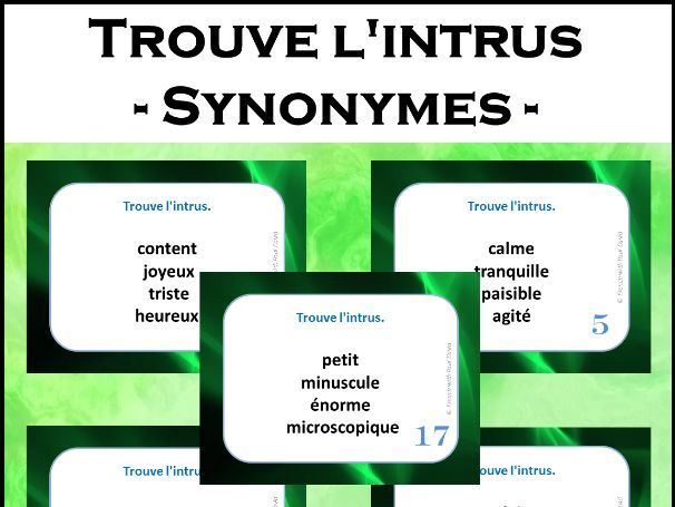 Synonymes : Trouve l'intrus - 28 CÀT / French Task Cards