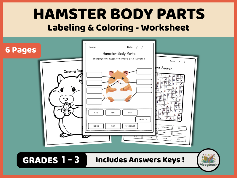 Hamster Body Parts | Mammal Anatomy | Labeling & Coloring | Small Pets | Science Worksheet | KS1 | K