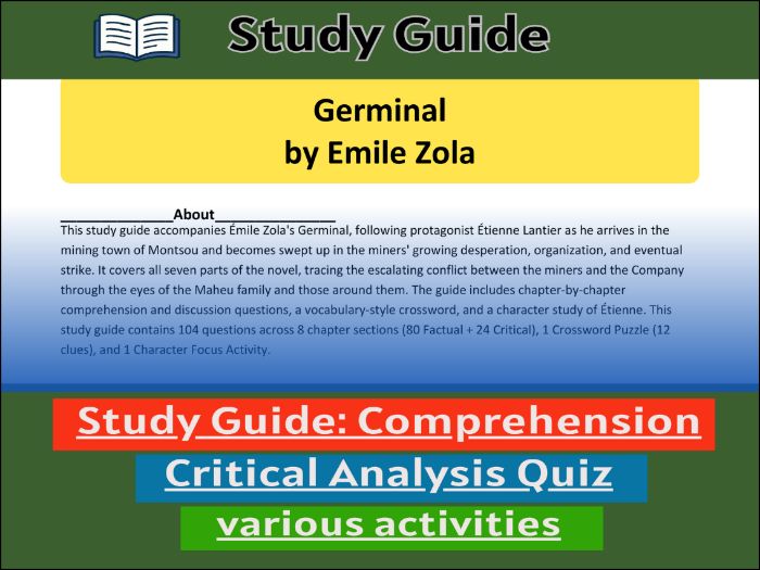 Study Guide for :Germinal by Emile Zola  & Comprehension Test