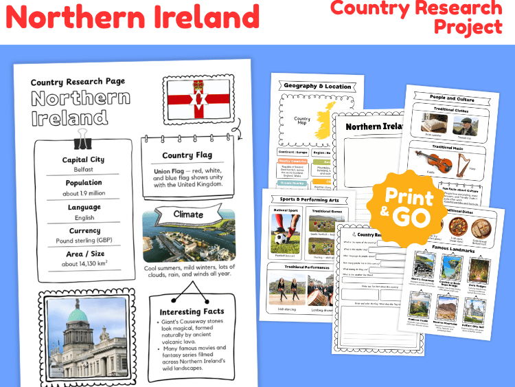 Northern Ireland Research Project | Geography & Culture Worksheets