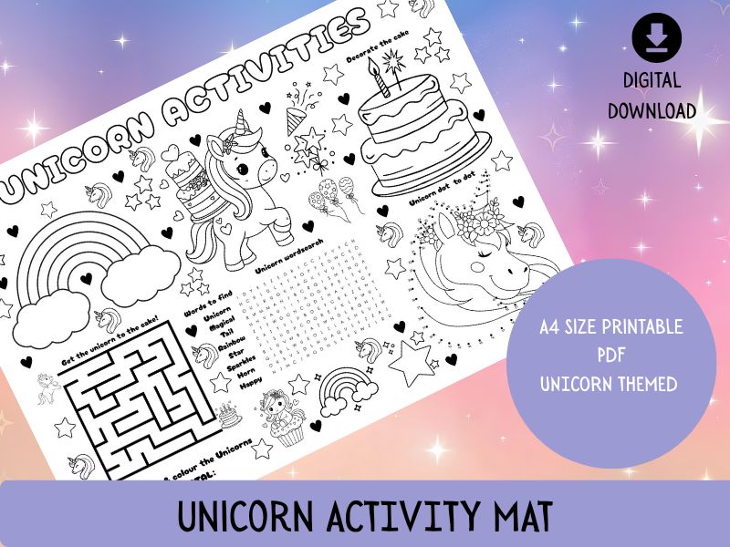 Unicorn Activity Mat Printable | EYFS Early Years Literacy, Numeracy & Fine Motor Skills (Ages 3+)