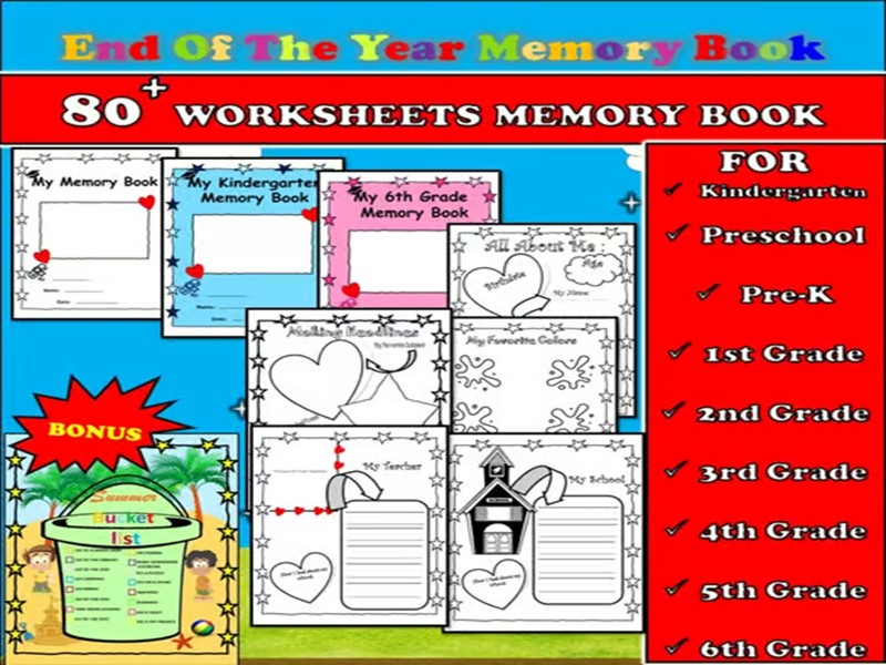 End of Year Memory Book & Reflection Activities | Last Week of School |PreK-6th