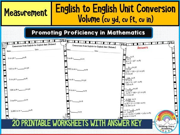 Conversion of English to English Unit (Volume) (cu yd, cu ft, cu in) Worksheets | Customary Volume C