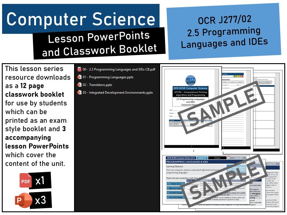 OCR GCSE Computer Science (J277) 2.5 Programming Languages and IDEs PowerPoints and Class Booklet.