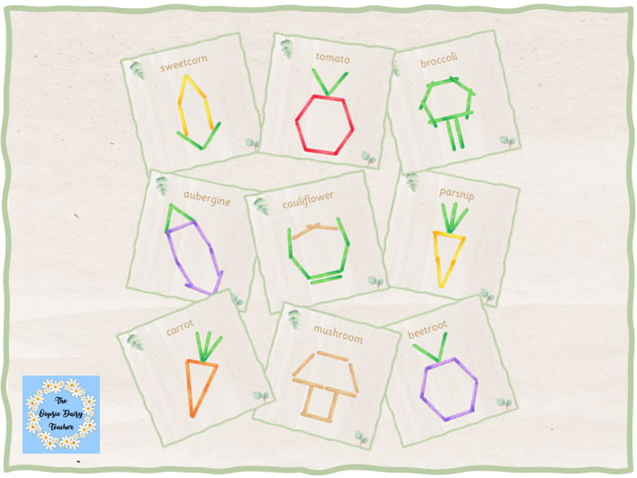 Lolly Stick Pattern Cards - Vegetables / Food (Natural Theme)